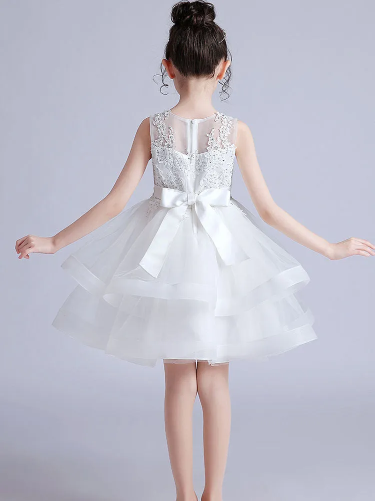Cute Jewel Neck Sleeveless Embroidered Kids Party flower girl dresses