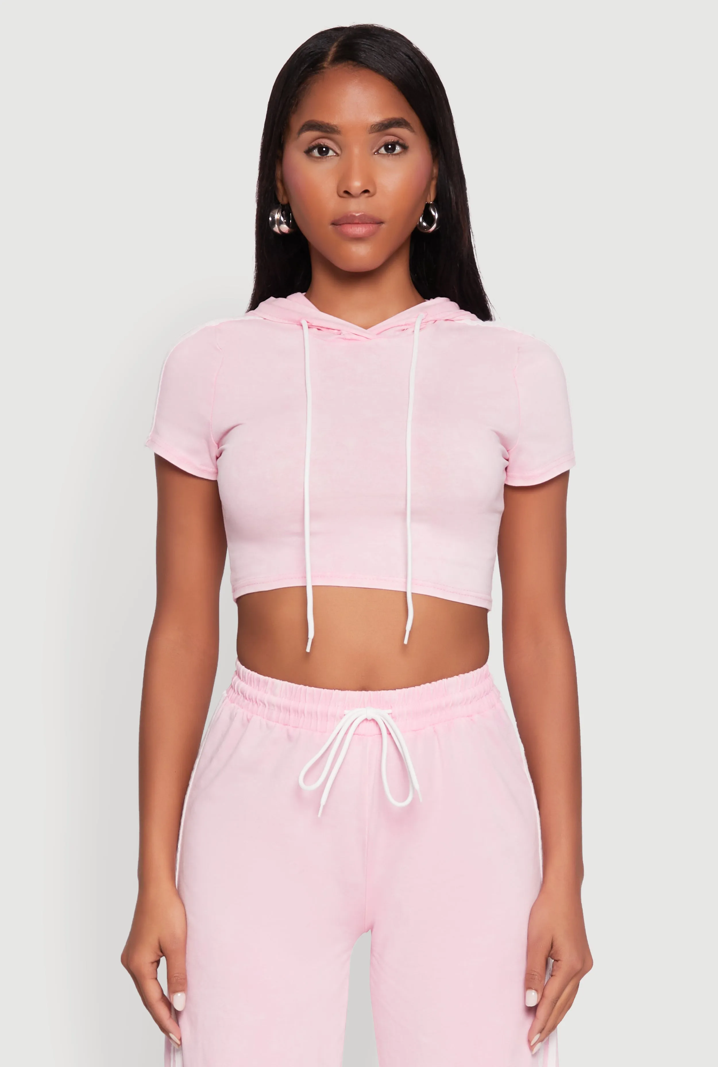 Daisy Mineral Wash Varsity Stripe Hooded Crop Top