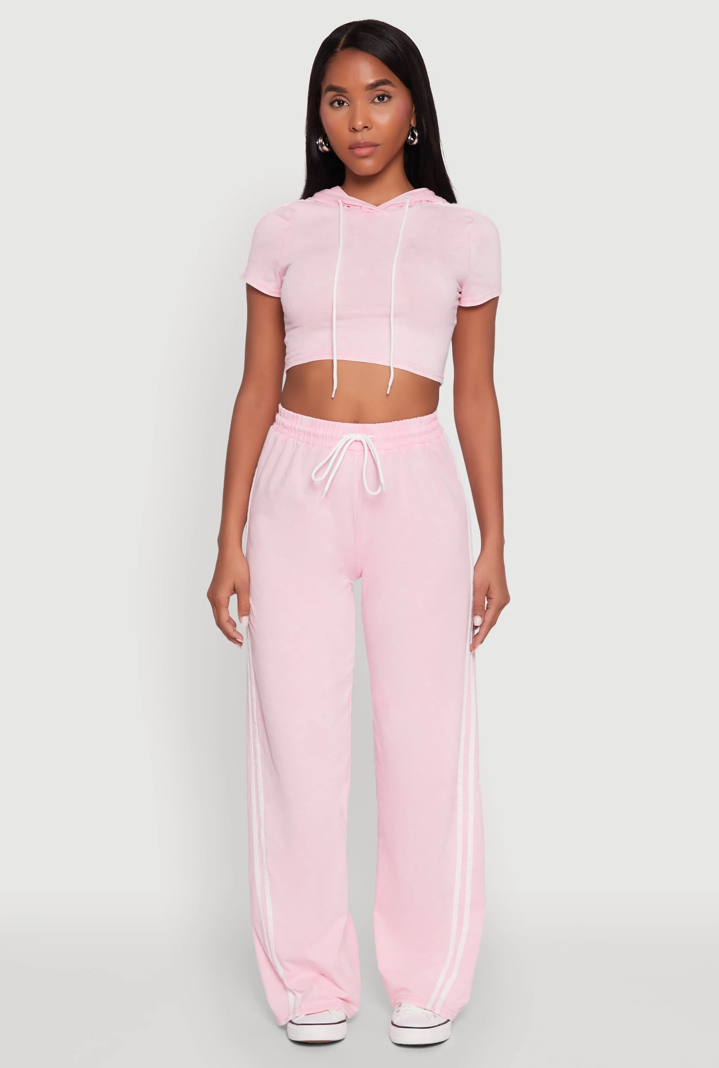 Daisy Mineral Wash Varsity Stripe Hooded Crop Top