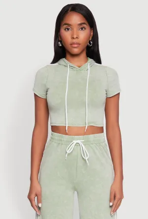 Daisy Mineral Wash Varsity Stripe Hooded Crop Top