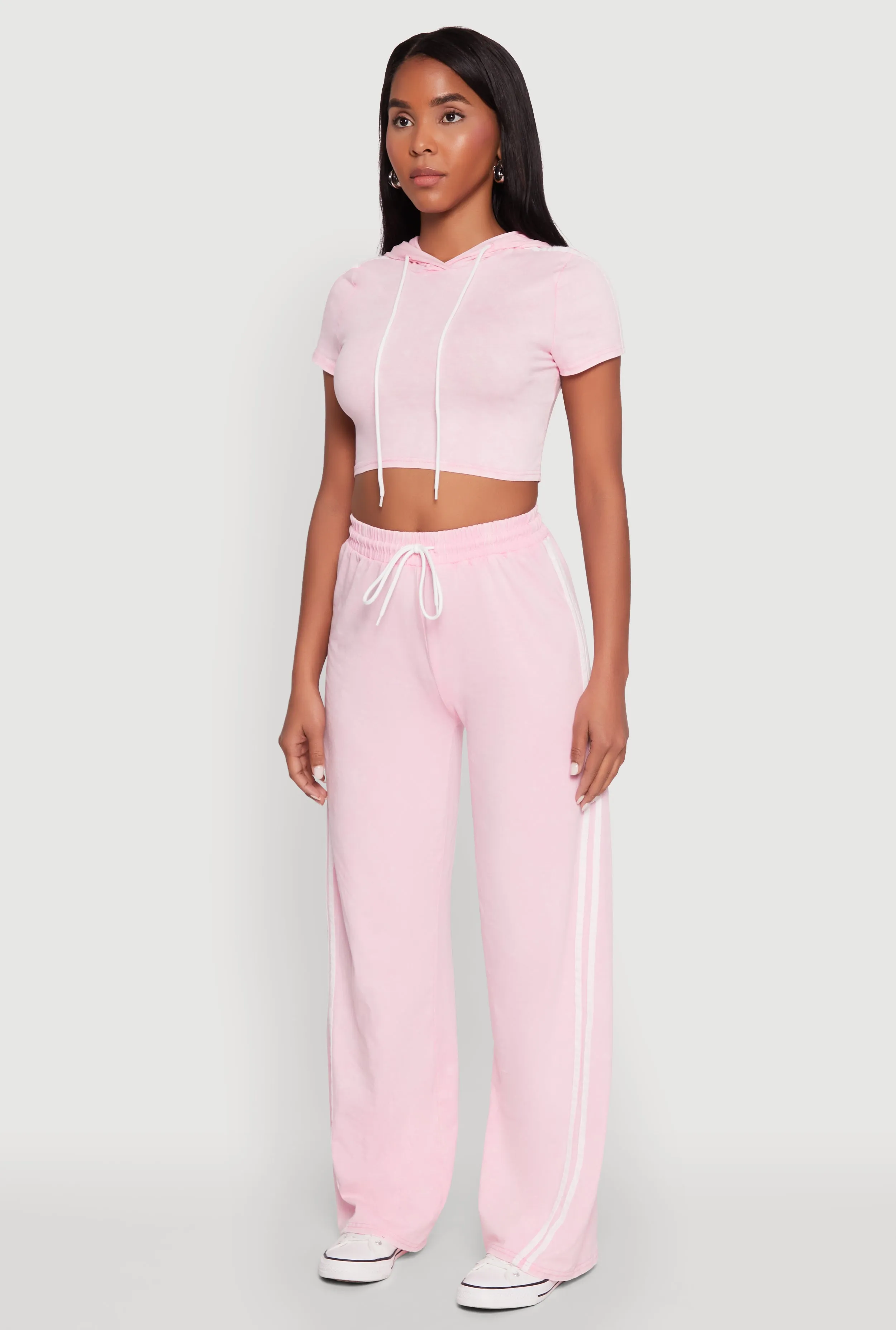 Daisy Mineral Wash Varsity Stripe Hooded Crop Top