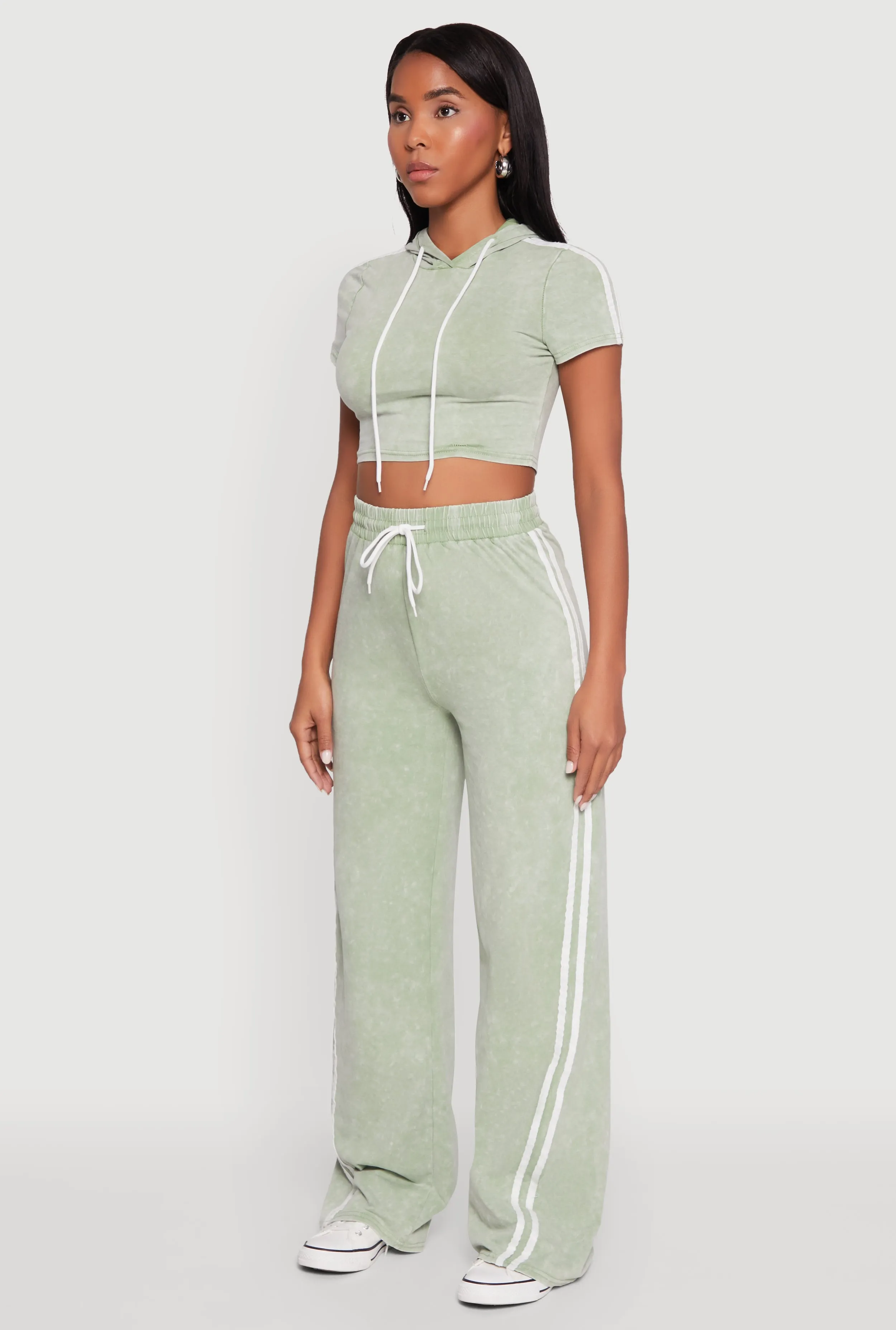 Daisy Mineral Wash Varsity Stripe Hooded Crop Top