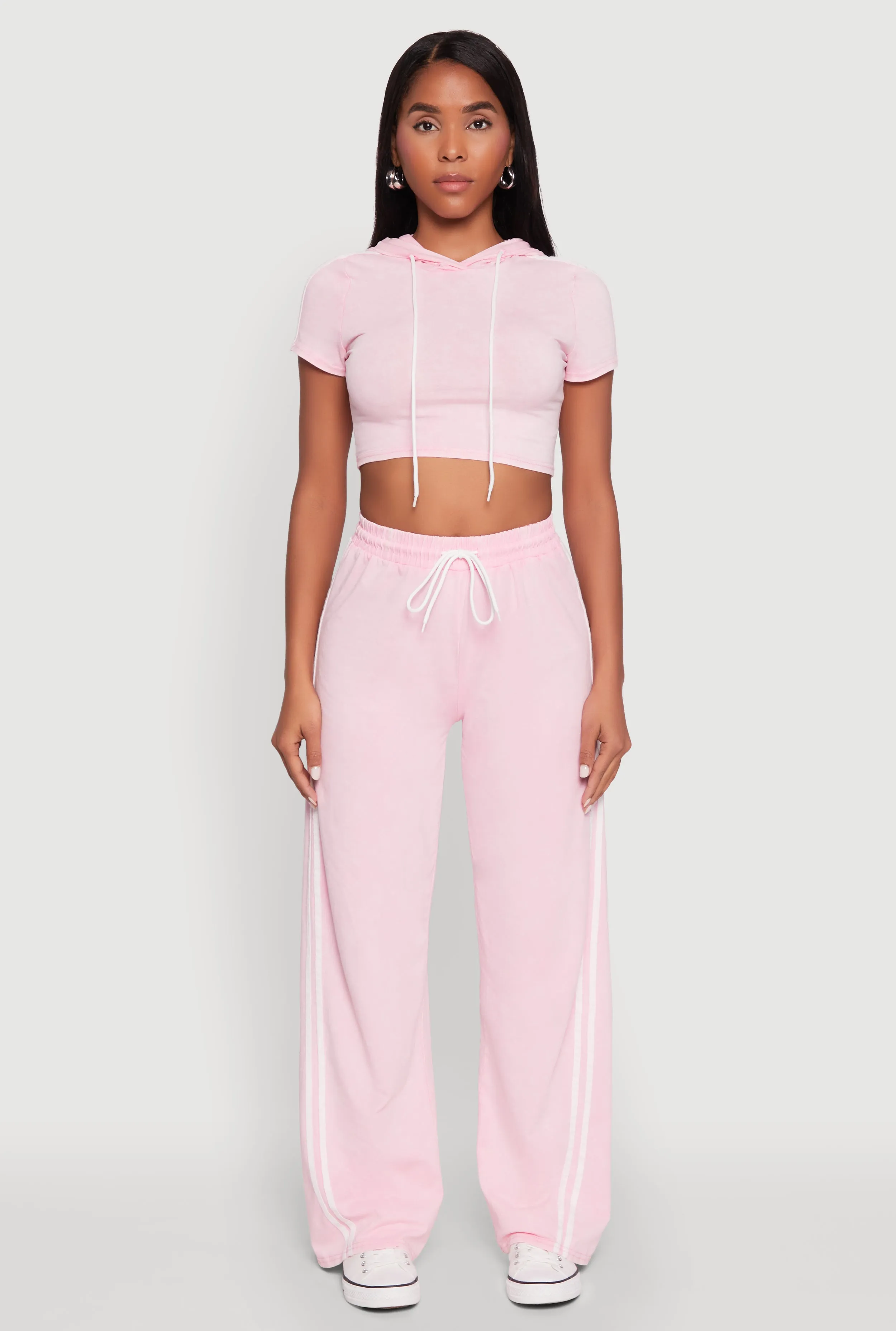 Daisy Mineral Wash Varsity Stripe Hooded Crop Top