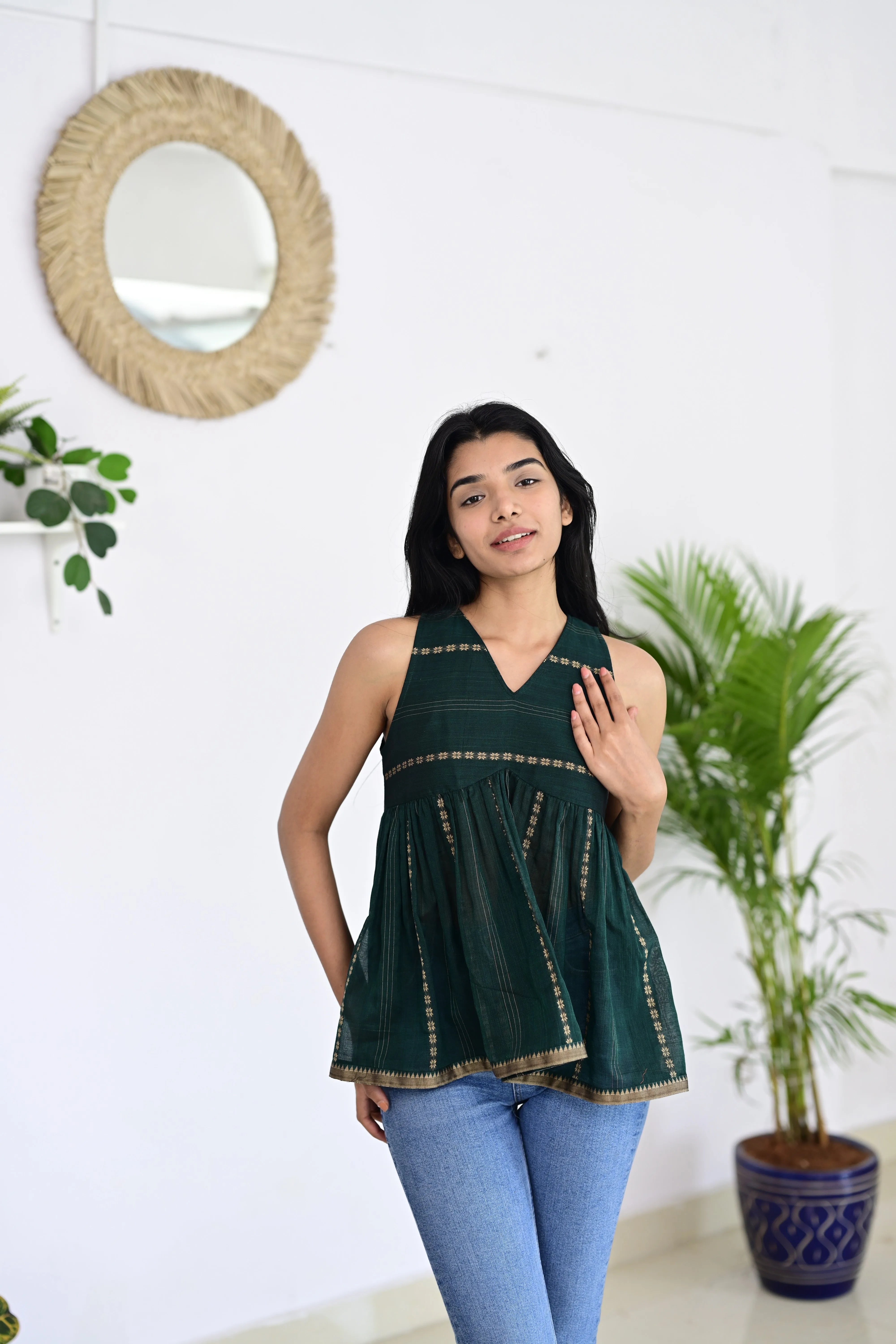 Dark Green Short Top – Stylish Handloom