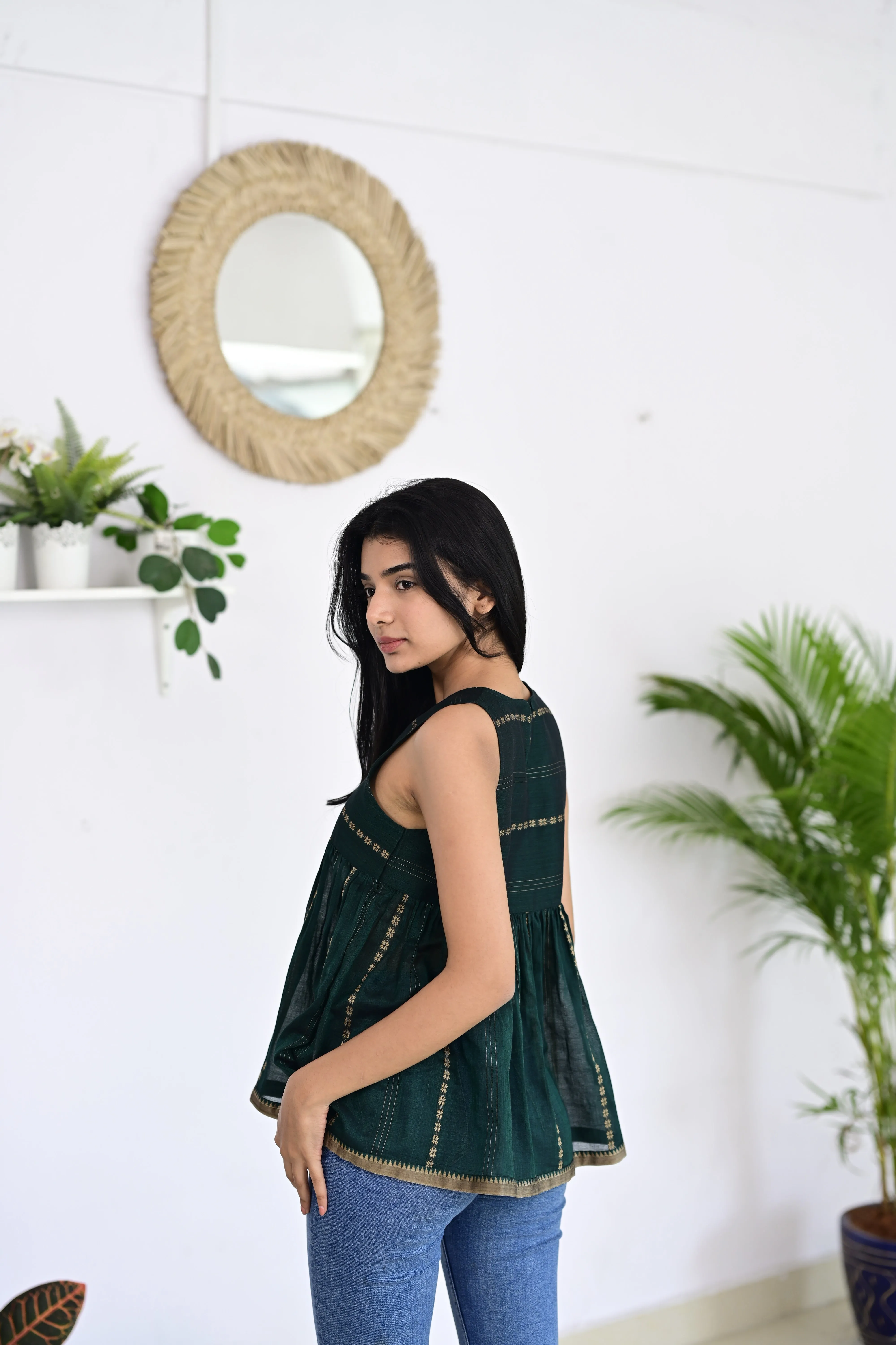 Dark Green Short Top – Stylish Handloom