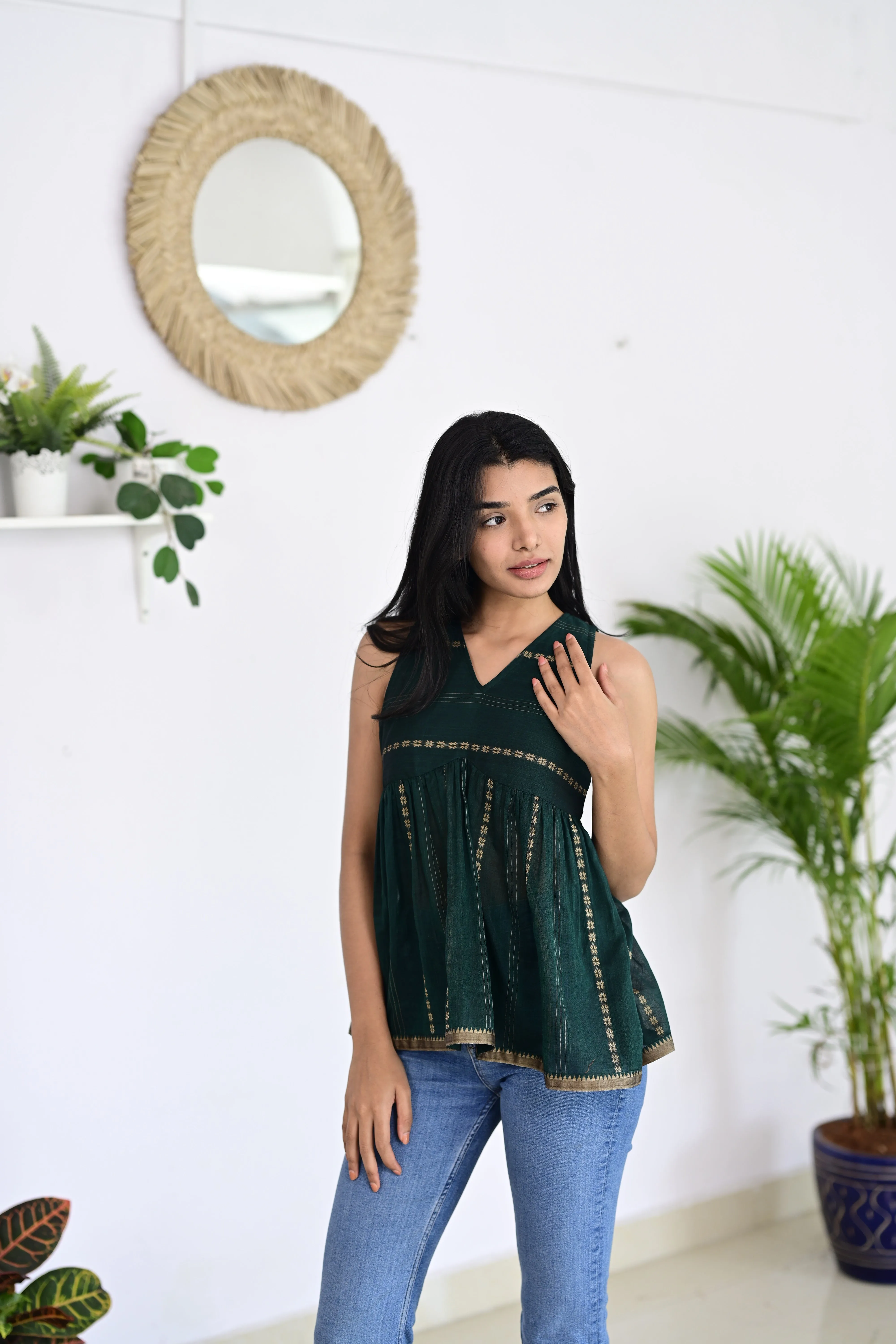 Dark Green Short Top – Stylish Handloom