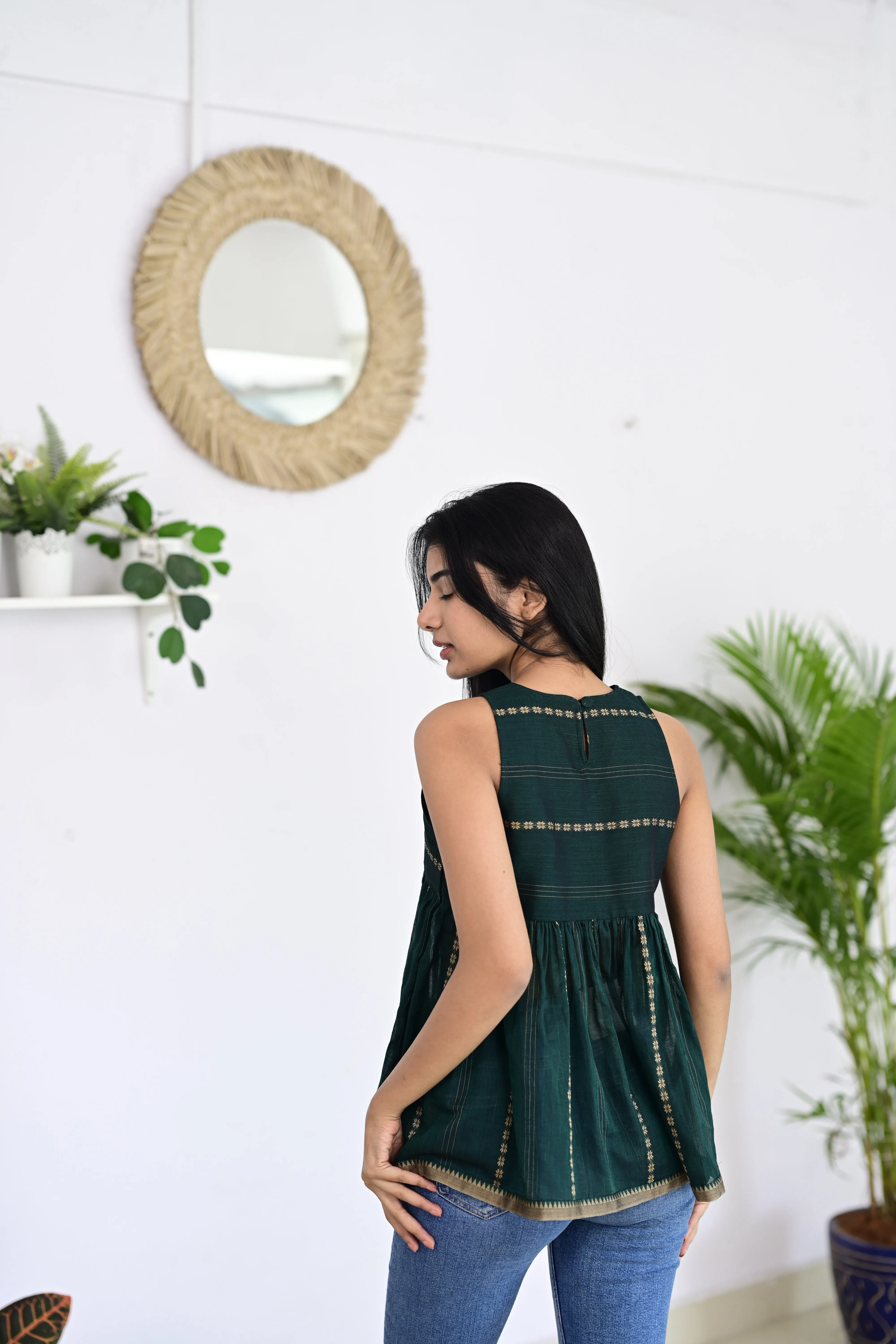 Dark Green Short Top – Stylish Handloom