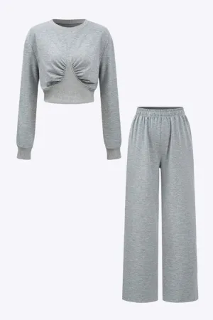 Dawn - Stylish Ruched Top & Trousers Woman's Set