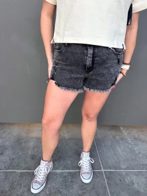 Distressed Black Frayed Hem Shorts