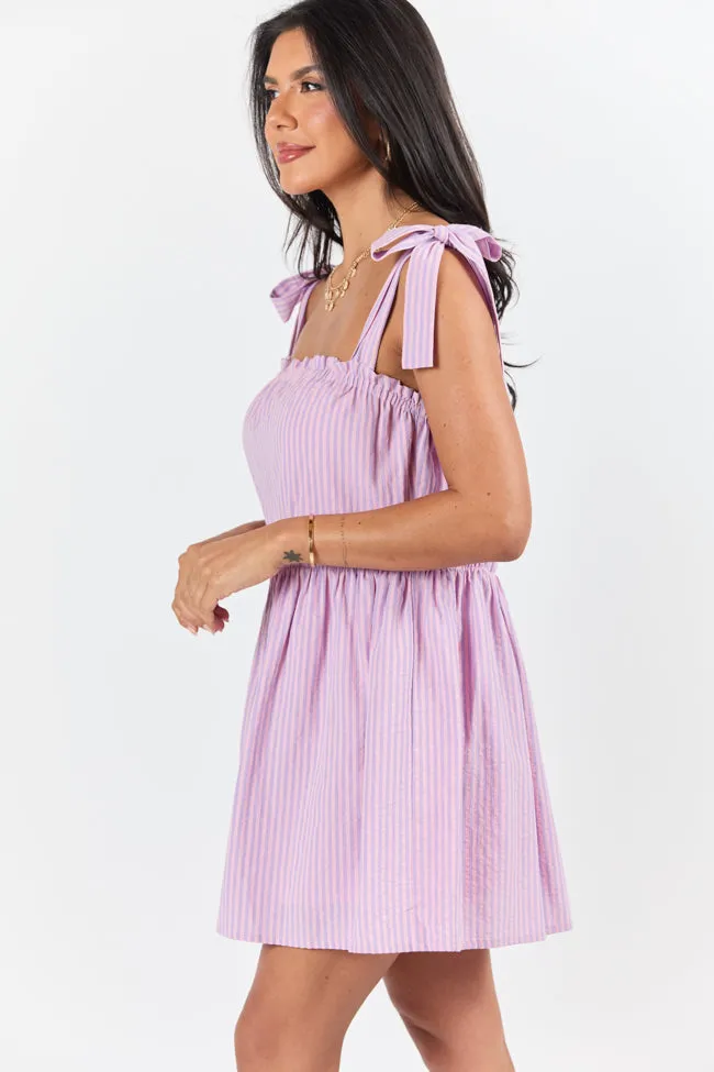 Easy Living Pink and Purple Tie Shoulder Striped Mini Dress