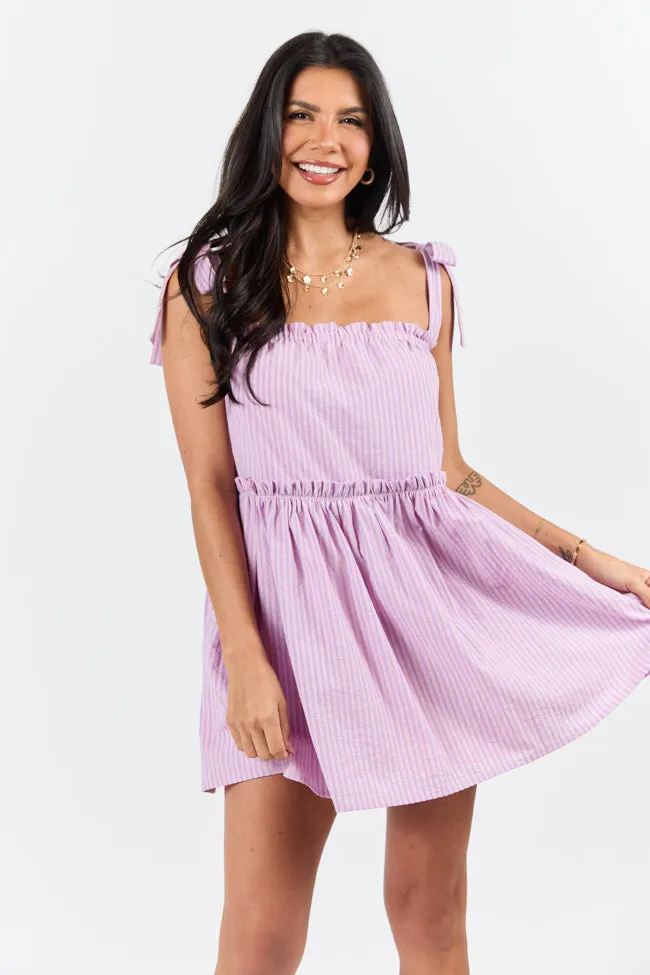 Easy Living Pink and Purple Tie Shoulder Striped Mini Dress