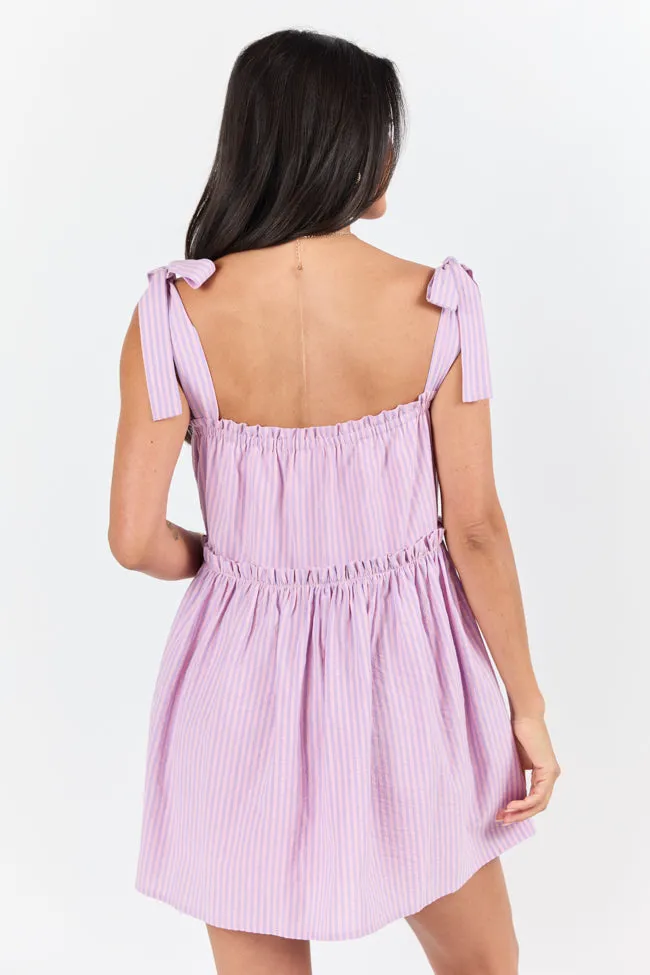 Easy Living Pink and Purple Tie Shoulder Striped Mini Dress