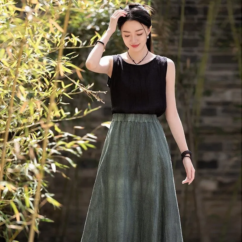 Eight Pieces Tie-Dye Linen Half-Body Skirt
