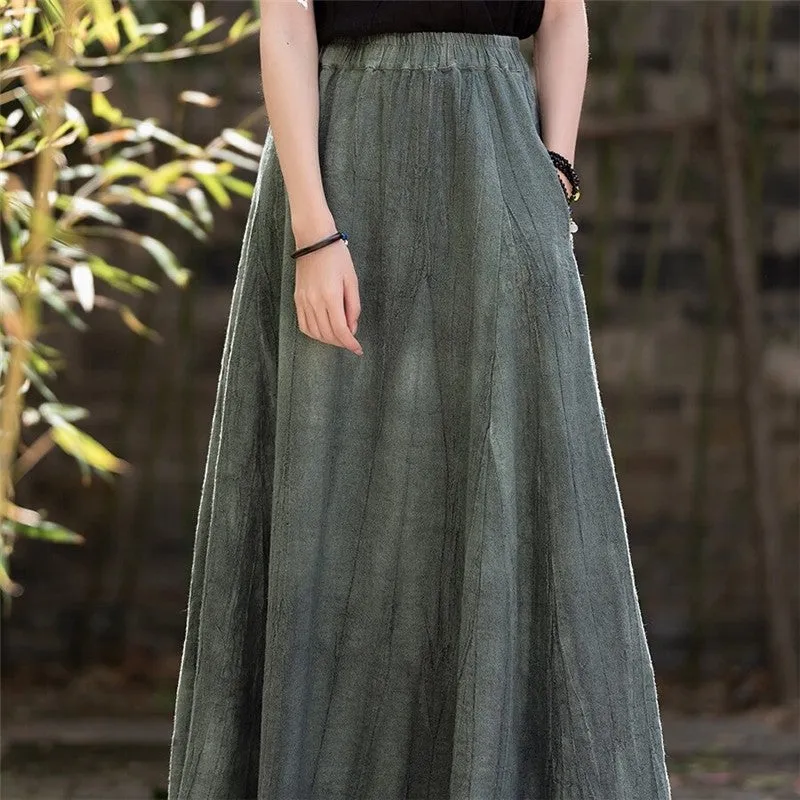 Eight Pieces Tie-Dye Linen Half-Body Skirt
