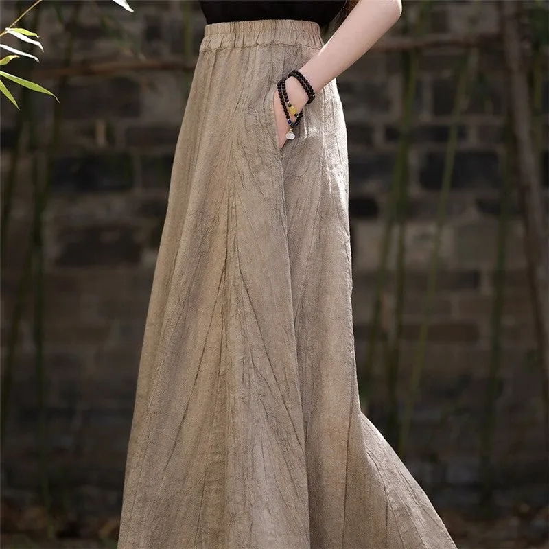 Eight Pieces Tie-Dye Linen Half-Body Skirt