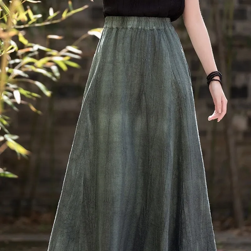Eight Pieces Tie-Dye Linen Half-Body Skirt