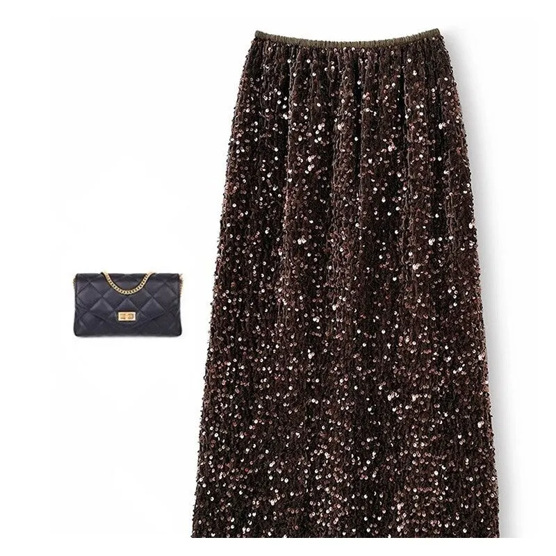 Elastic Waist Velvet Sparkle Half Skirt