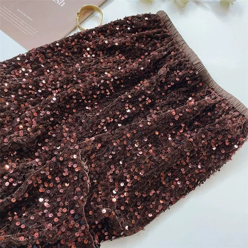 Elastic Waist Velvet Sparkle Half Skirt