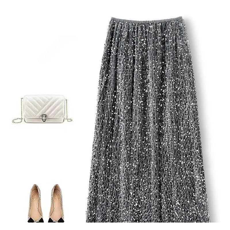 Elastic Waist Velvet Sparkle Half Skirt