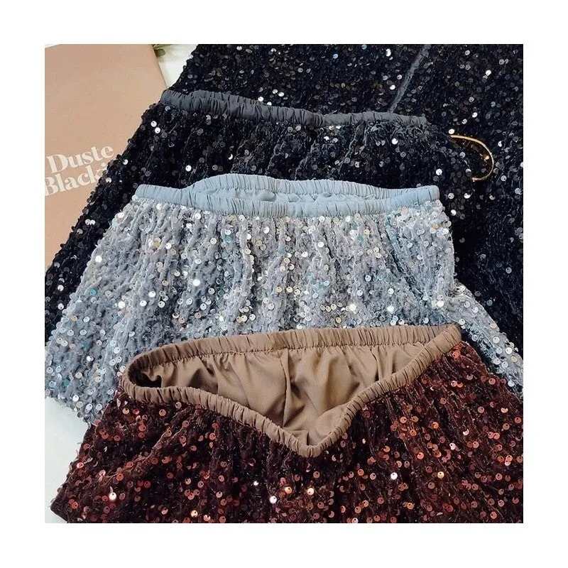 Elastic Waist Velvet Sparkle Half Skirt