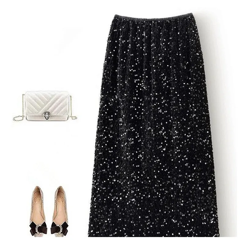 Elastic Waist Velvet Sparkle Half Skirt
