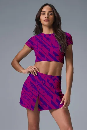 Electric Pulse Set – Women's Fuchsia & Purple Abstract Print Crop Top and Skirt Set