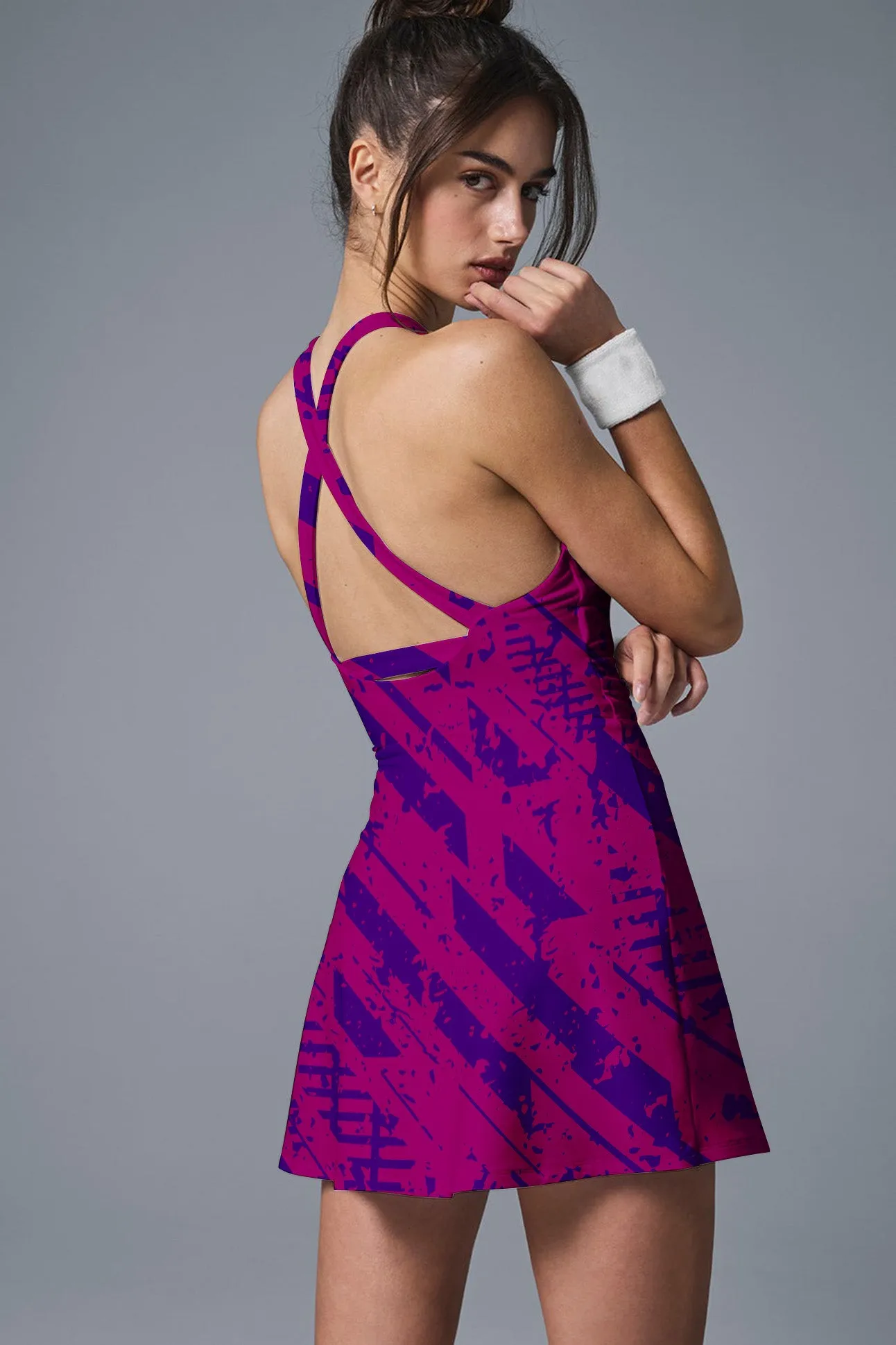 Electric Pulse Set – Women's Fuchsia & Purple Abstract Print Crop Top and Skirt Set