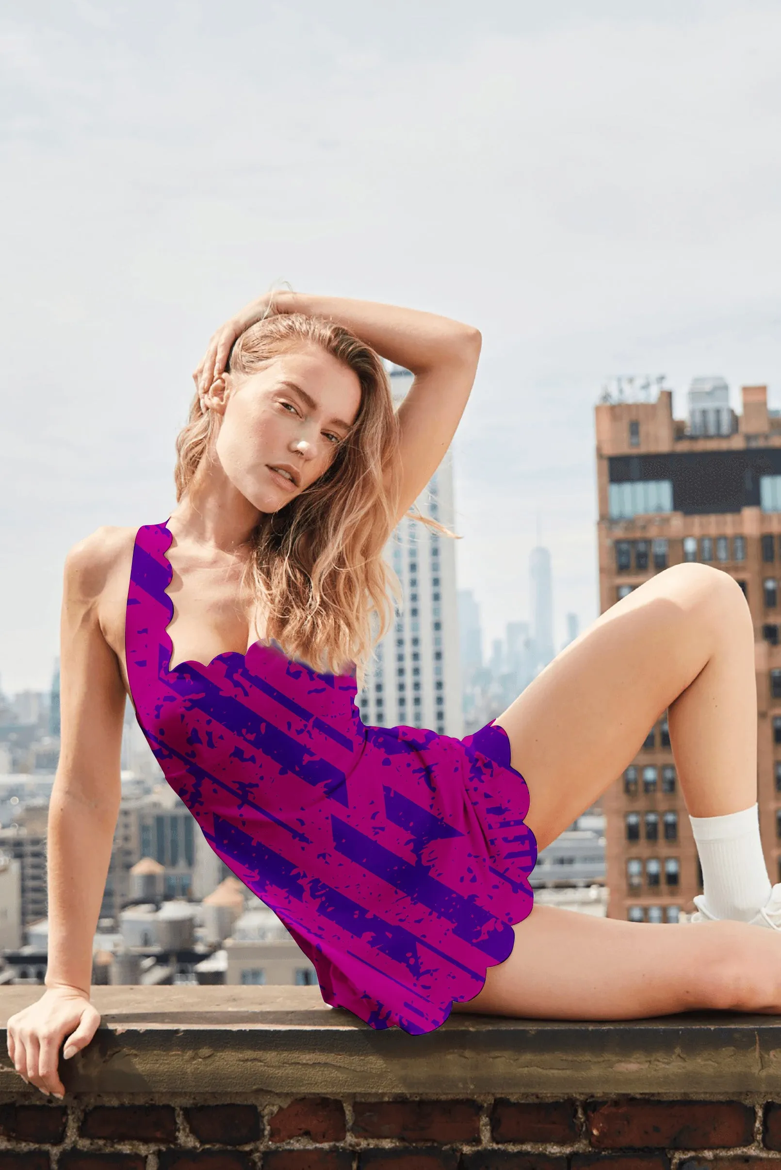 Electric Pulse Set – Women's Fuchsia & Purple Abstract Print Crop Top and Skirt Set