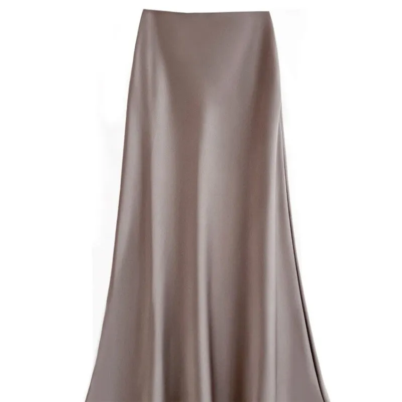 Elegant High-Waisted Satin Mermaid Midi Skirt