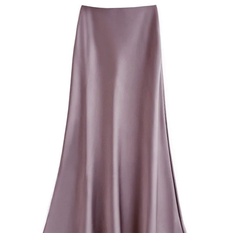 Elegant High-Waisted Satin Mermaid Midi Skirt