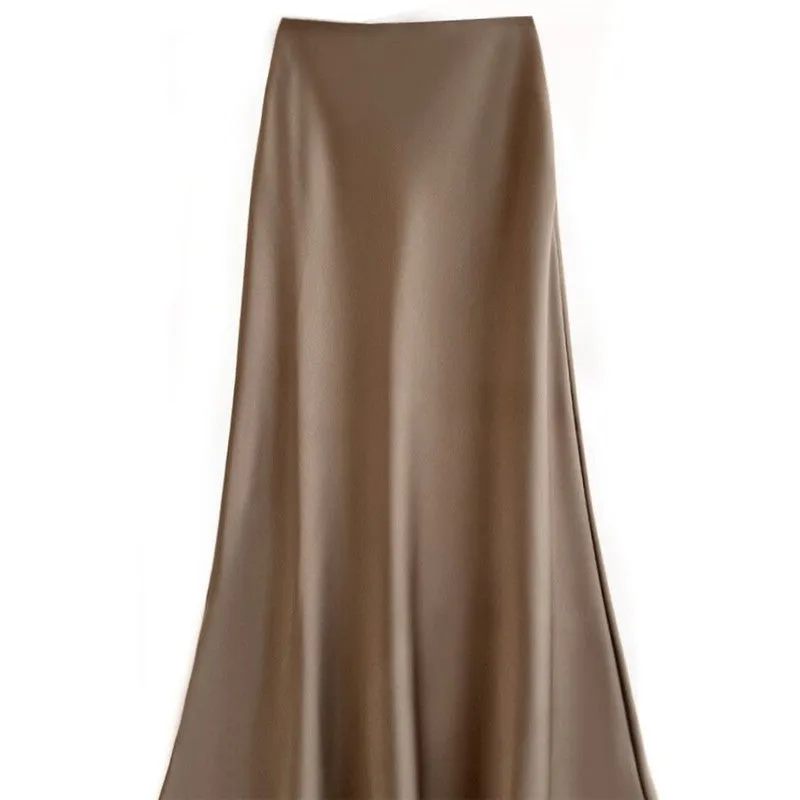 Elegant High-Waisted Satin Mermaid Midi Skirt