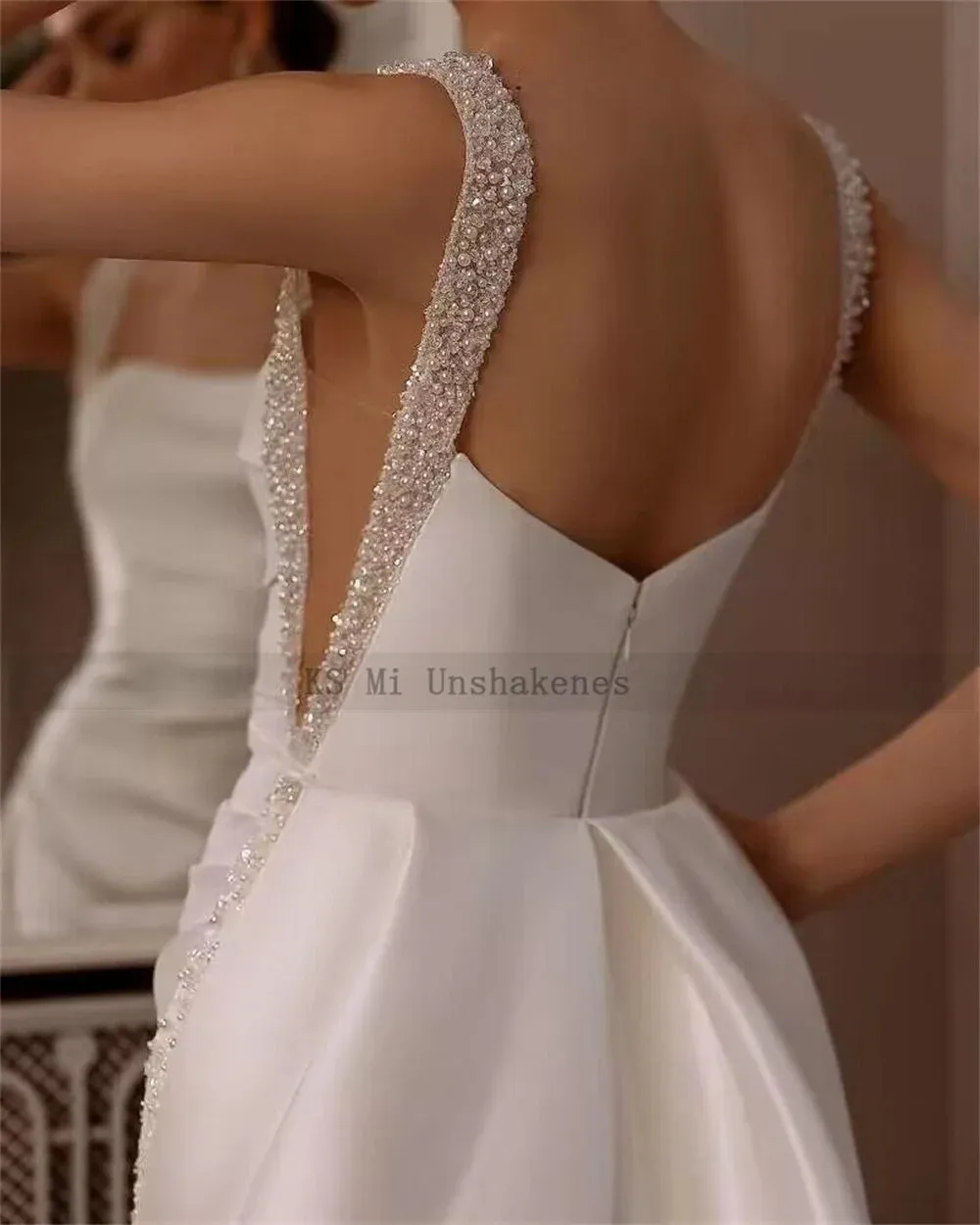 Elegant Satin Wedding Dresses 2024 Vestido de Noiva Sereia Mermaid Bride Dress Women Pearls Beads Wedding Gowns Backless