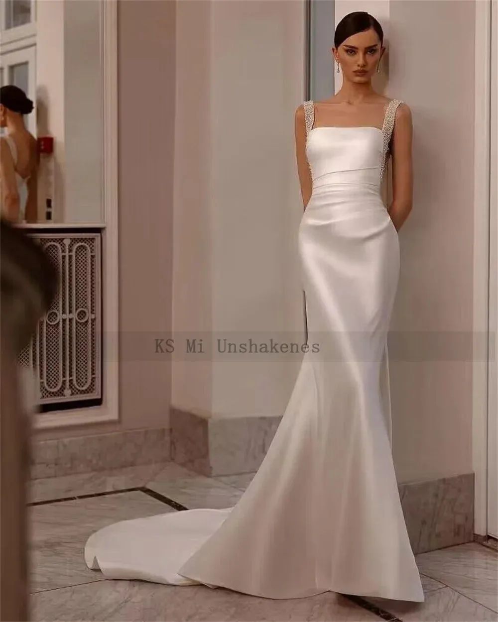 Elegant Satin Wedding Dresses 2024 Vestido de Noiva Sereia Mermaid Bride Dress Women Pearls Beads Wedding Gowns Backless