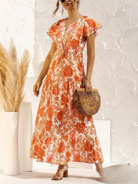 Emaline - Long floral print dress with V-neckline