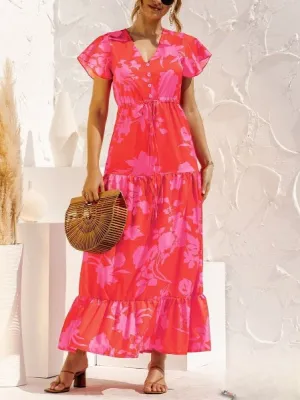 Emaline - Long floral print dress with V-neckline