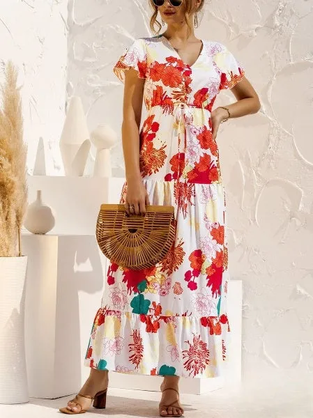 Emaline - Long floral print dress with V-neckline