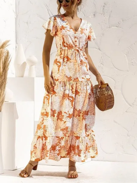 Emaline - Long floral print dress with V-neckline