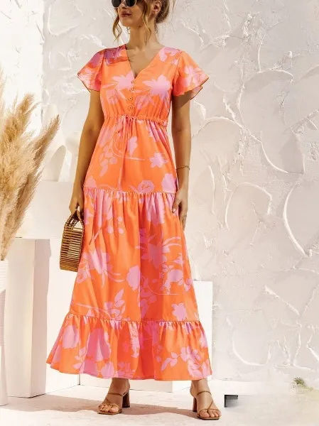 Emaline - Long floral print dress with V-neckline