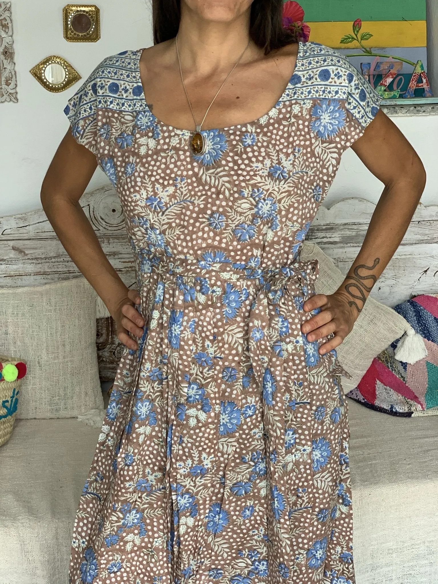 Emilie  sweet summer Dress  Polka dot beige