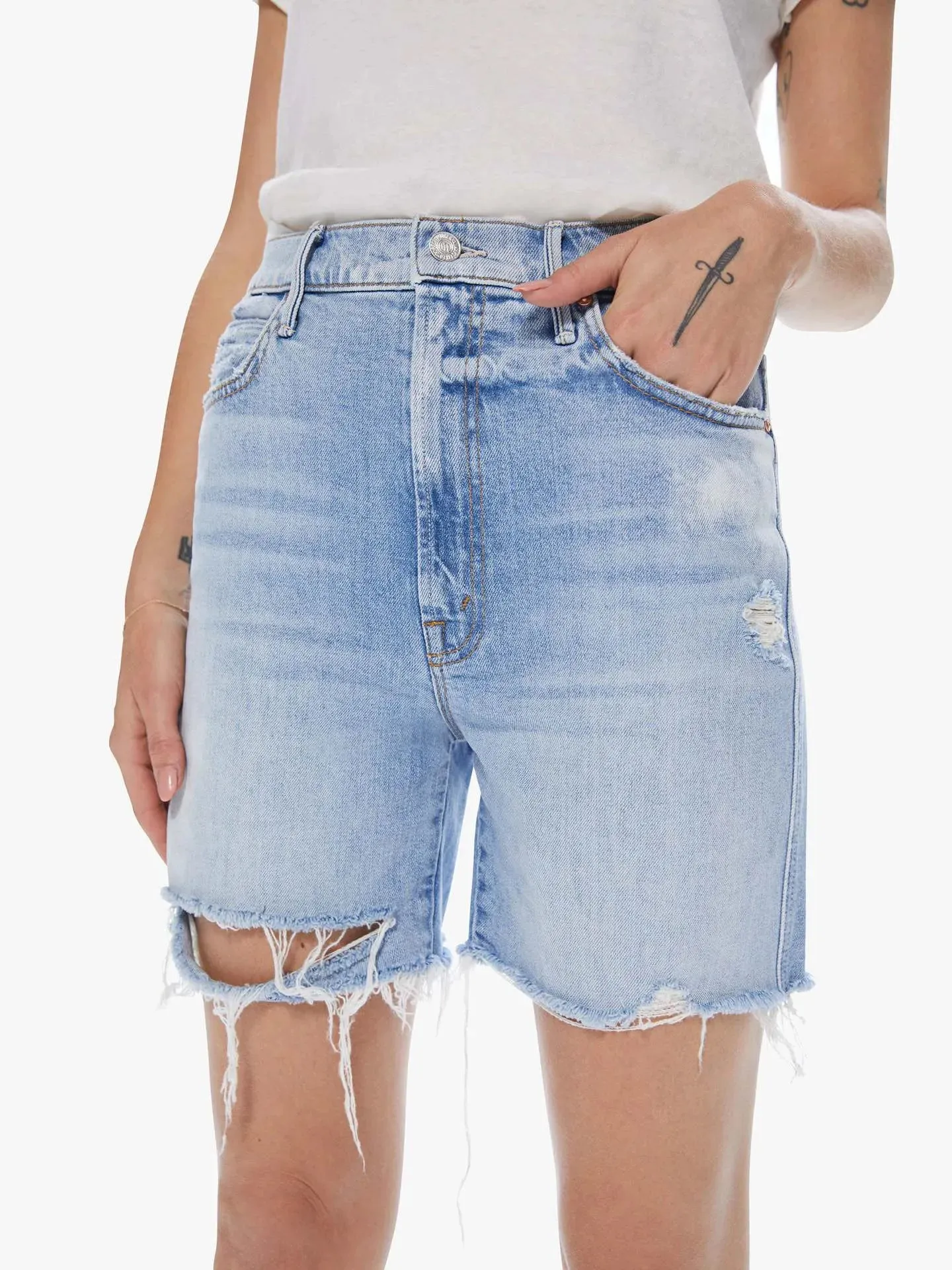 Eva Straight Holes Denim Shorts
