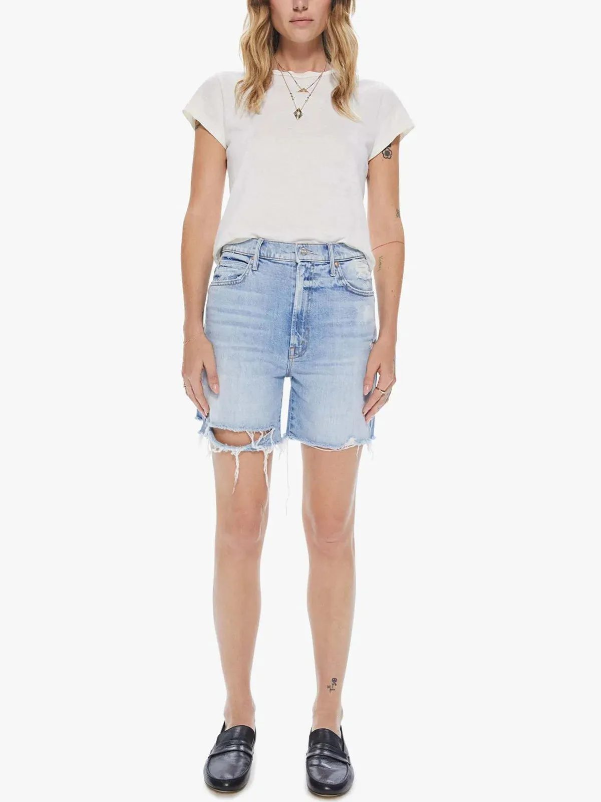 Eva Straight Holes Denim Shorts