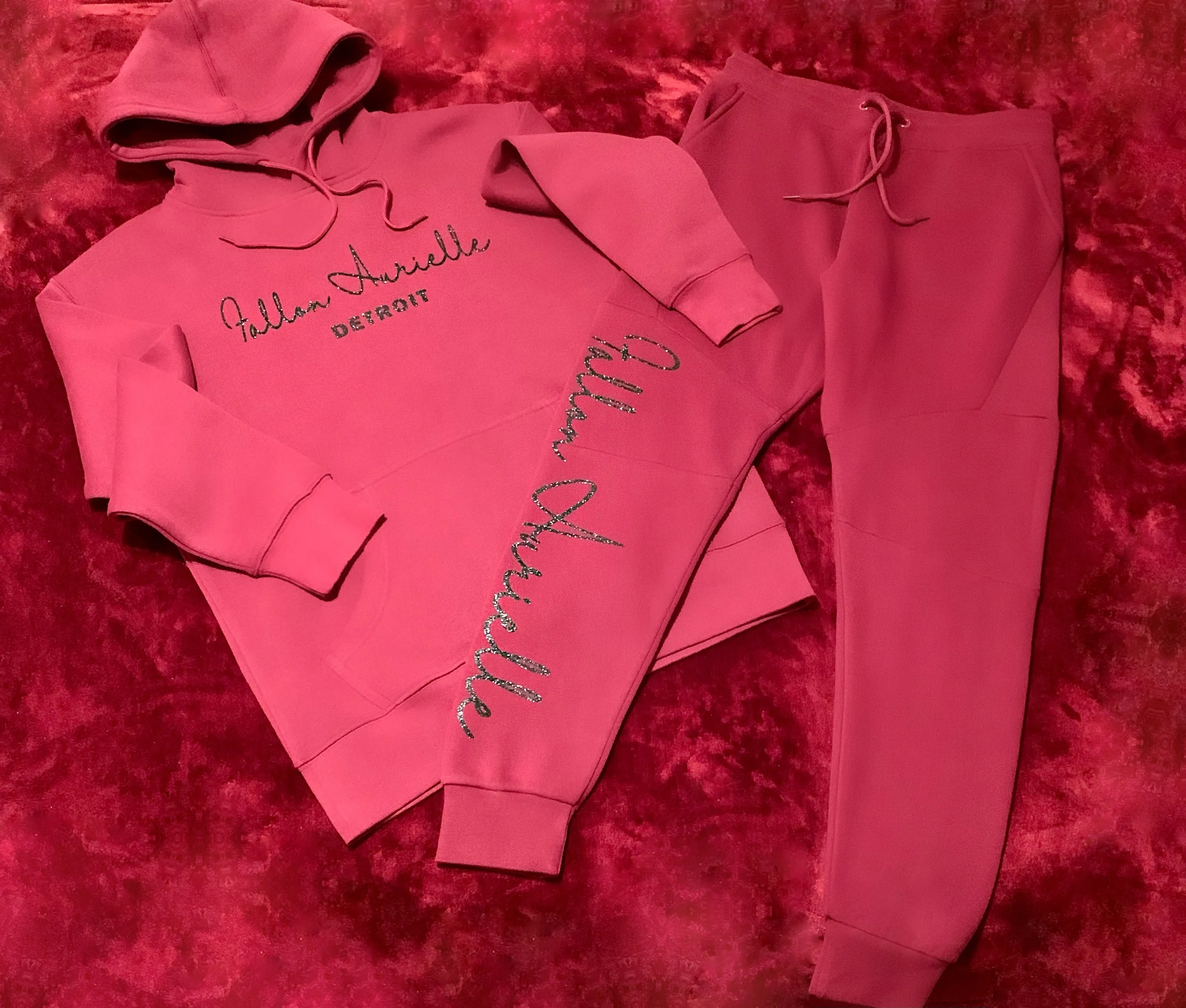 Fallon Aurielle & F.A. Unisex Signature Detroit Rep Yo Set Hoodie (Burgundy & Black Sparkle)