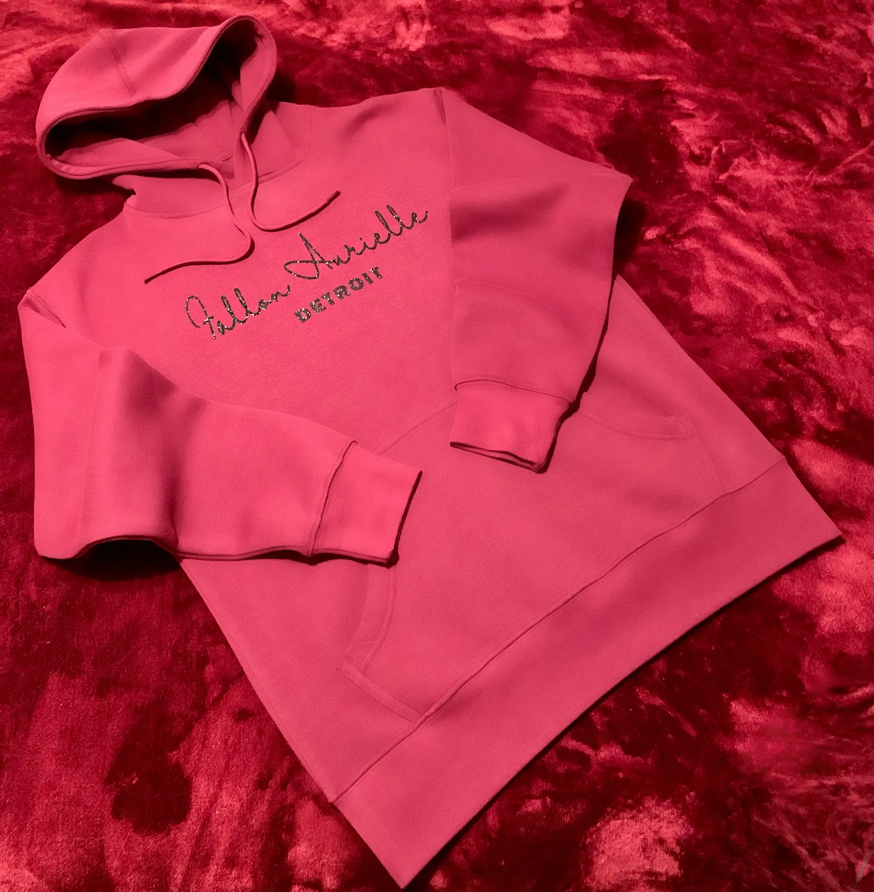 Fallon Aurielle & F.A. Unisex Signature Detroit Rep Yo Set Hoodie (Burgundy & Black Sparkle)
