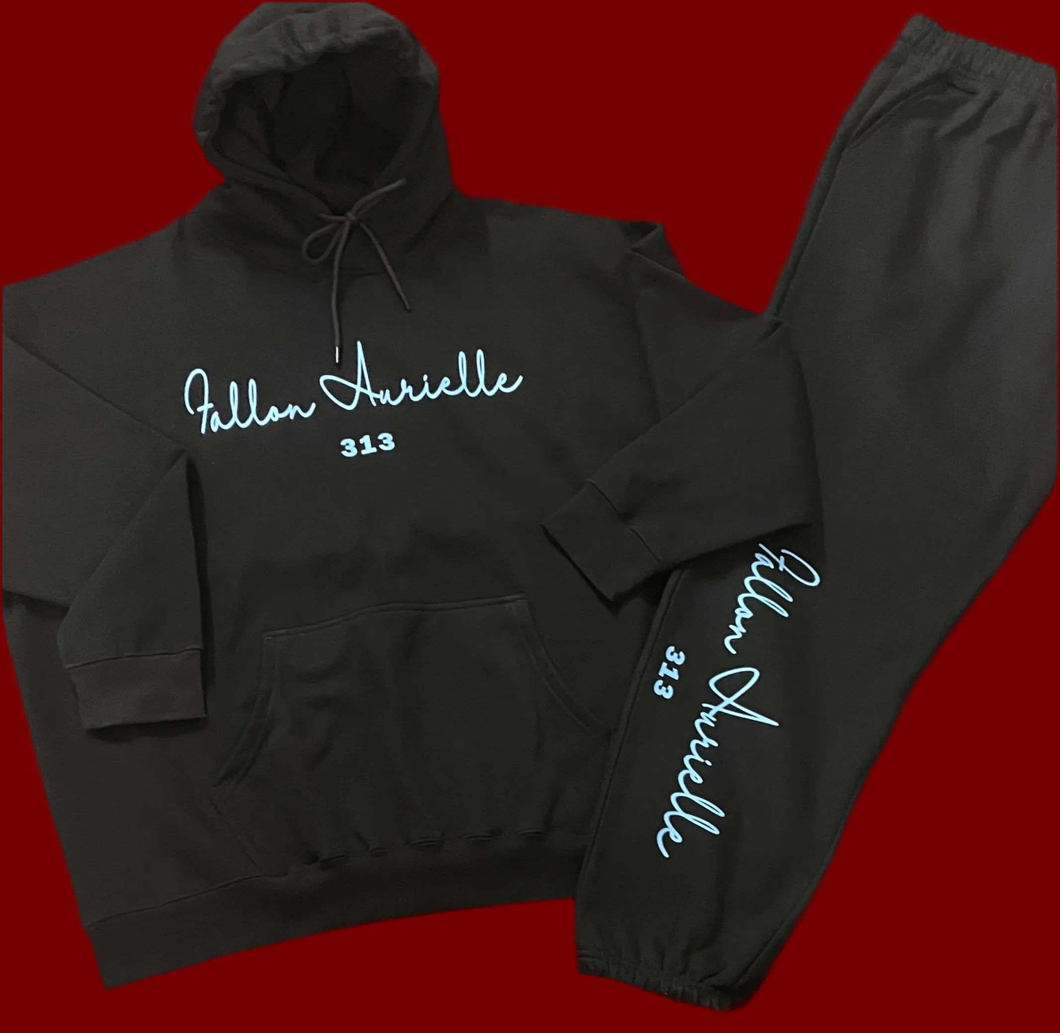 Fallon Aurielle Unisex Signature 313 Rep Yo Set Area Code Jogging Set (Black & Teal Blue)