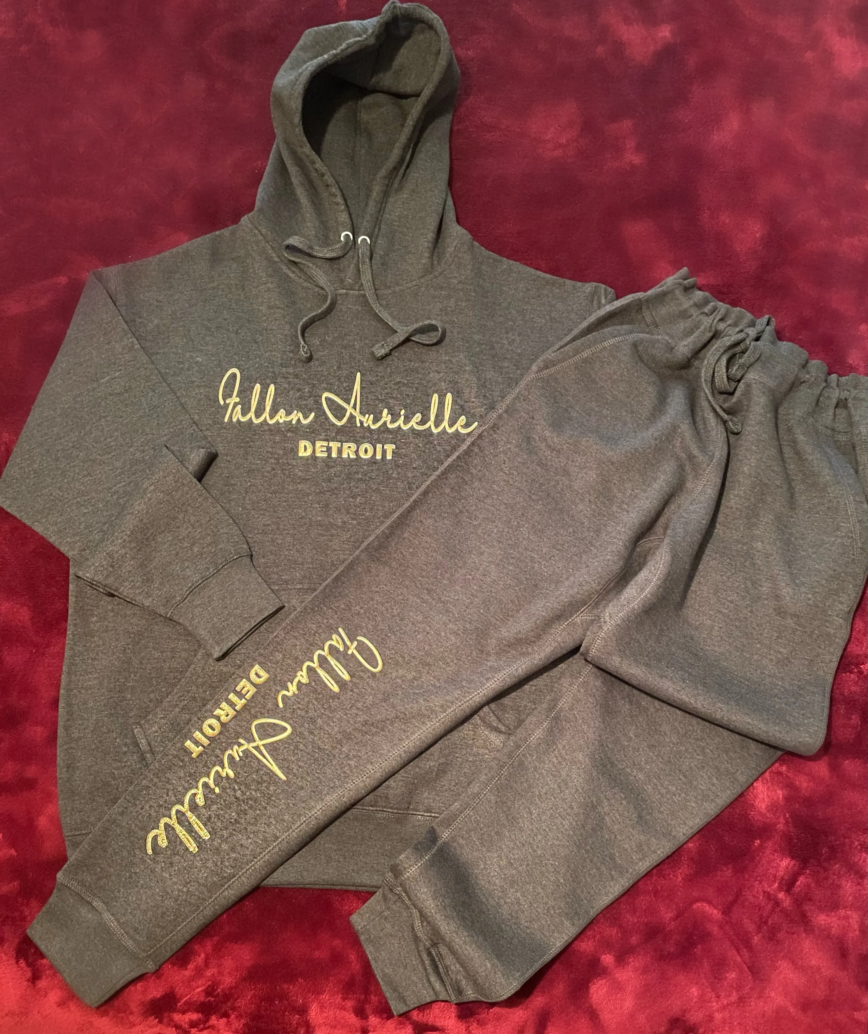 Fallon Aurielle Unisex Signature Detroit Rep Yo Set Hoodie (Charcoal Gray & Gold)