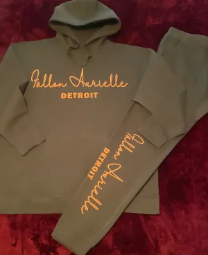 Fallon Aurielle Unisex Signature Detroit Rep Yo Set Jogging Set (Olive Green & Neon Orange)