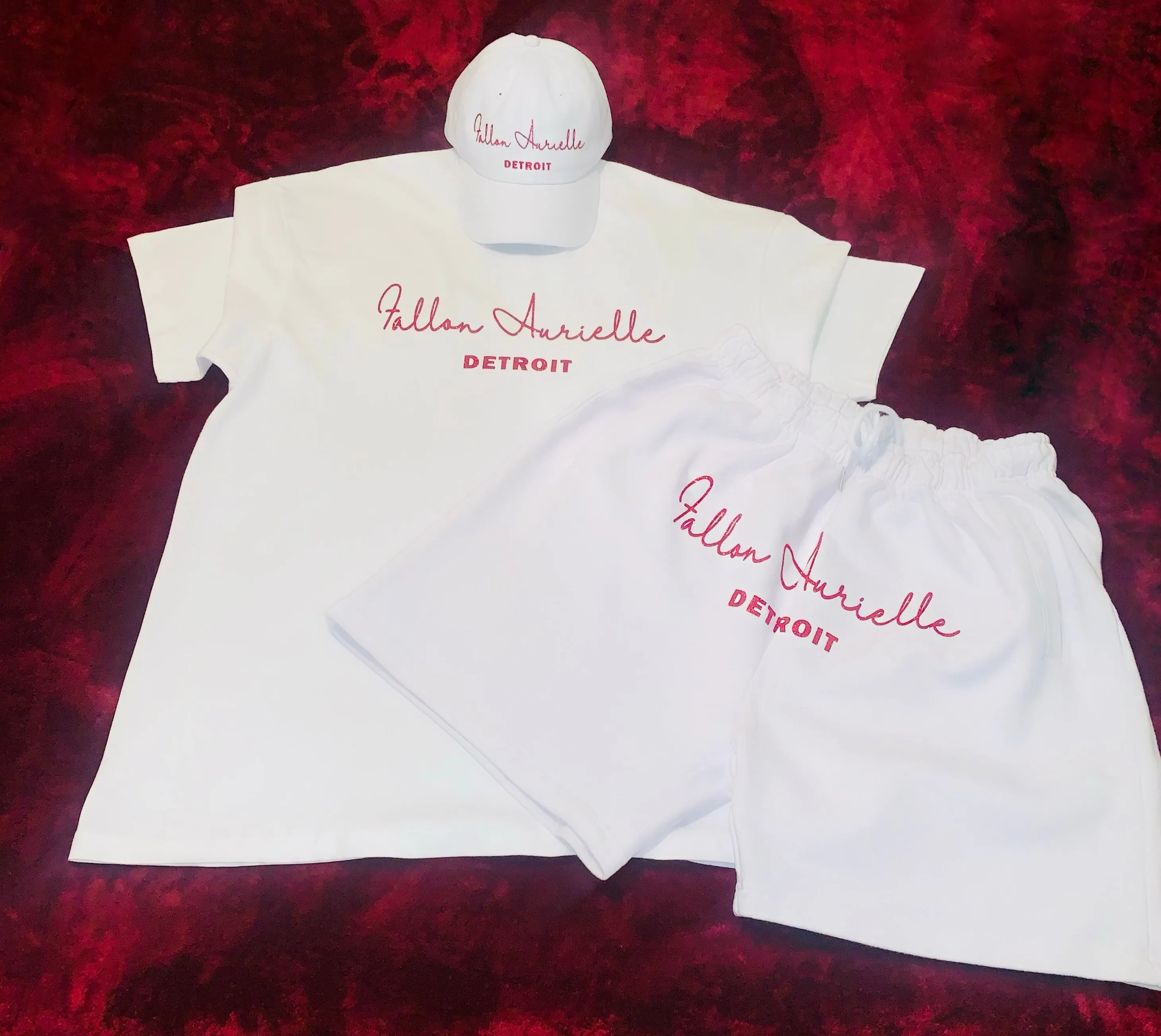 Fallon Aurielle Unisex Signature Detroit Rep Yo Set T-Shirt (White & Red Sparkle)