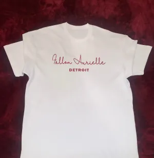 Fallon Aurielle Unisex Signature Detroit Rep Yo Set T-Shirt (White & Red Sparkle)
