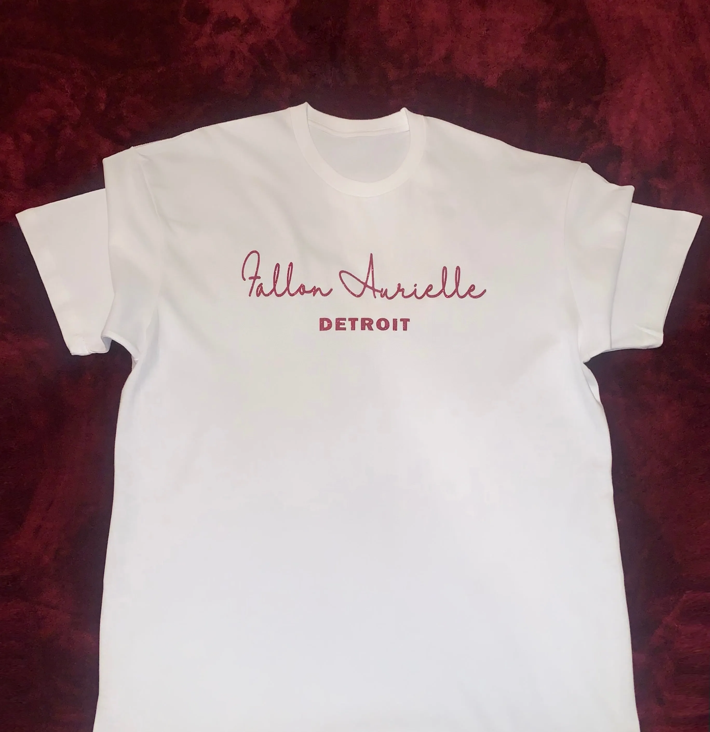 Fallon Aurielle Unisex Signature Detroit Rep Yo Set T-Shirt (White & Red Sparkle)