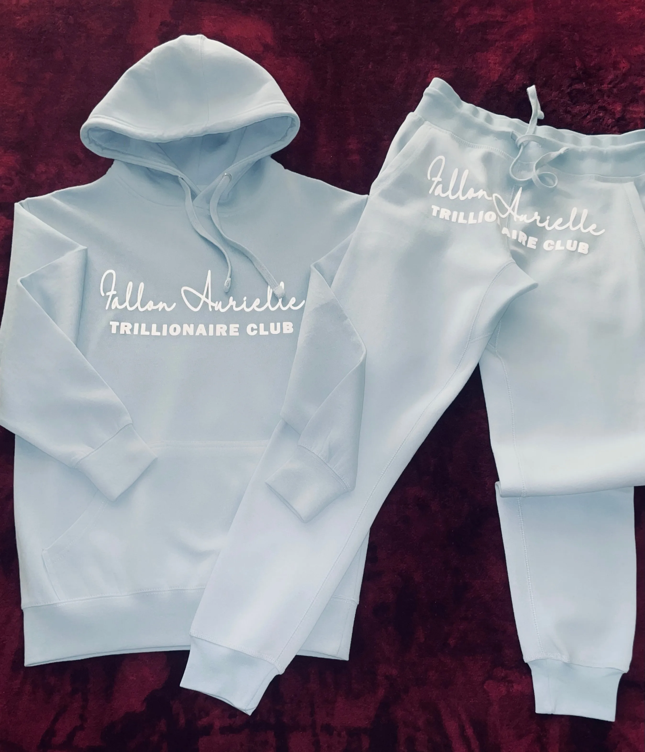Fallon Aurielle Unisex Signature Trillionaire Club Jogging Set (Powder Blue & White)